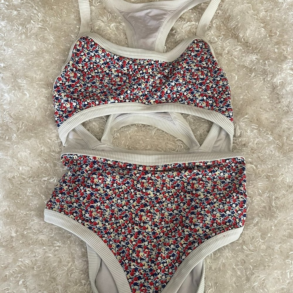 Aerie Racer Tank Cut Out One Piece, Multi Floral